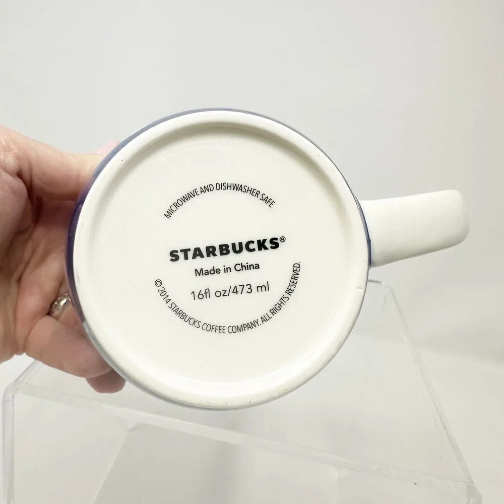 VERY RARE Starbucks Japanese Mug with Lanterns and Floral Motif Blue Yellow Gold